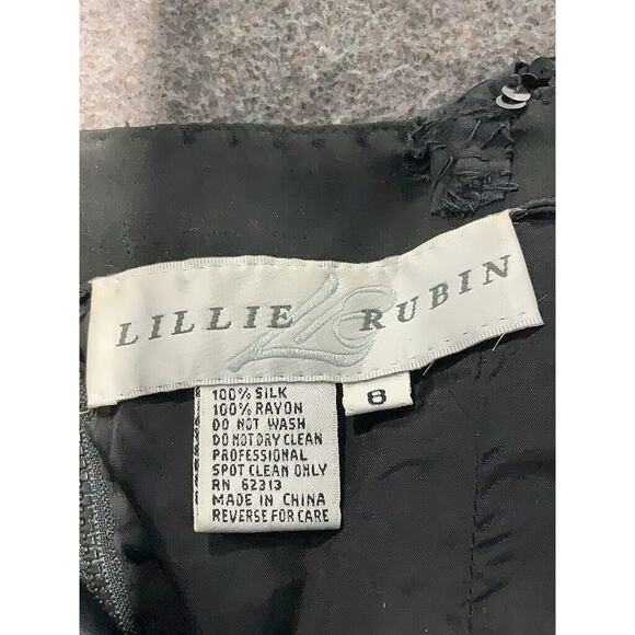 VTG Lillie Rubin Beaded Peplum Tank Top Silk Back Zip Black Sequin 8 - Picture 3 of 5